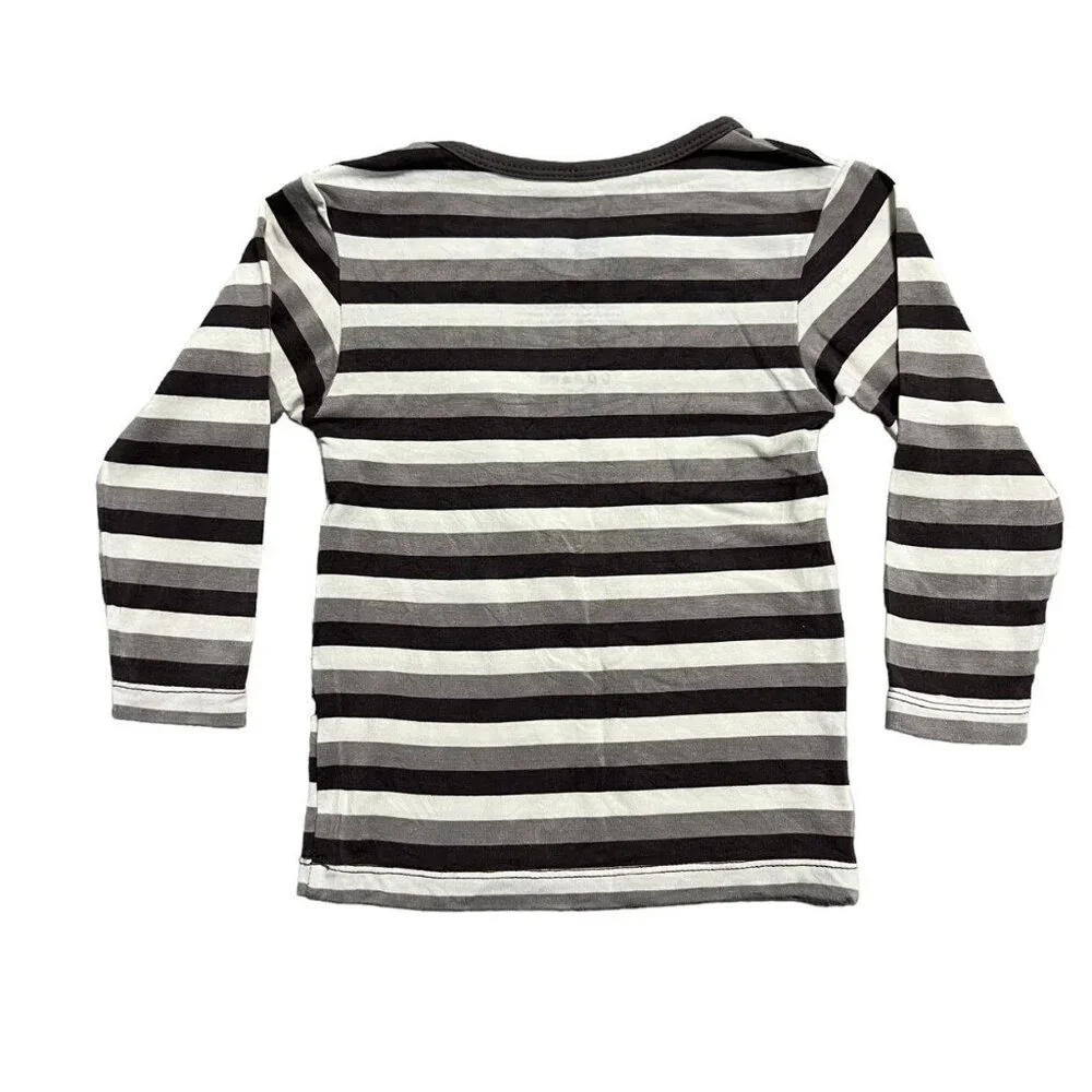 Kickee Pants 12-18m Grey Bamboo Striped Bird Appliqué Top